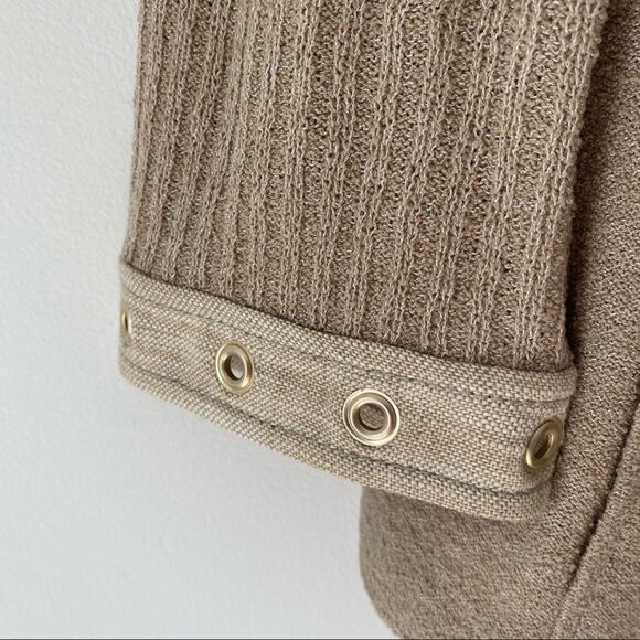 St. John Tan Knit Grommet Zipper Cardigan Small - Picture 4 of 7